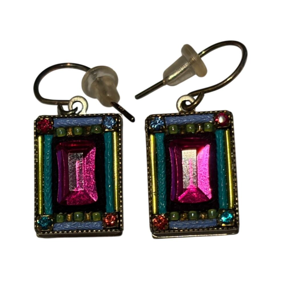 Firefly Jewelry Mosaic Multicolor Swarovski Crystal Rectangular Drop Earrings